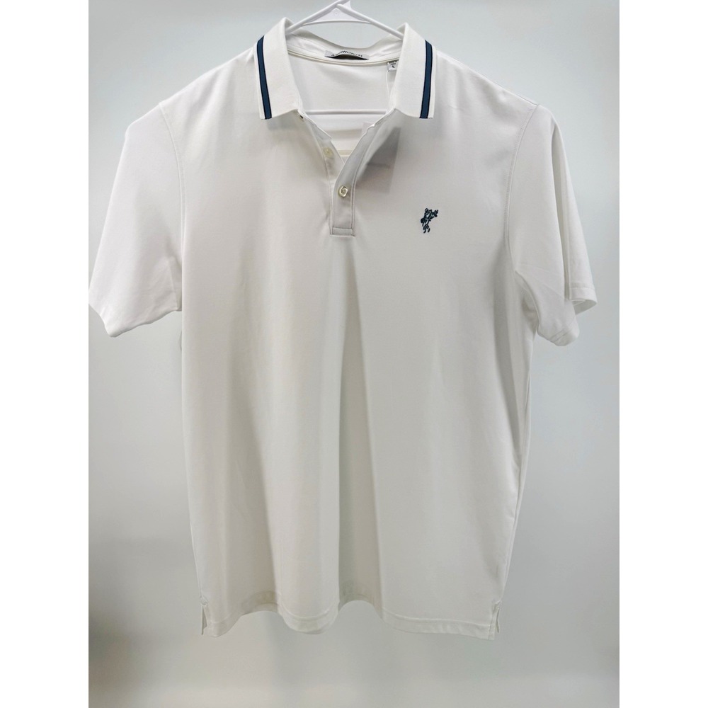 Ashworth Mens L Golf Polo White Blue Trim Breathable Embroidered Logo AM1120